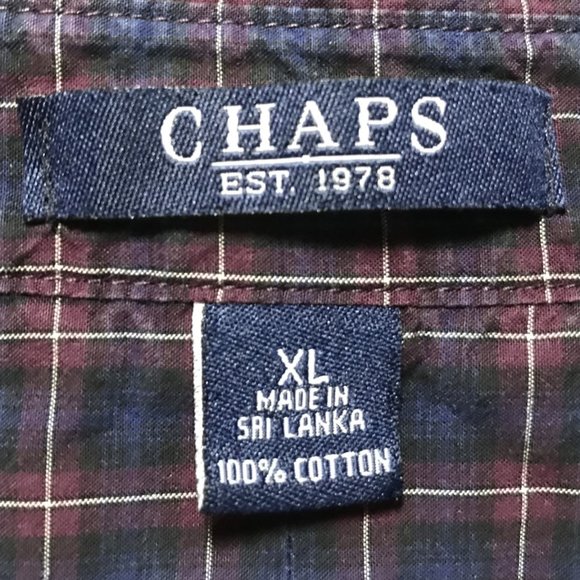 Chaps Navy / Maroon / White Plaid Long Sleeve Button Down Shirt - Picture 2 of 8